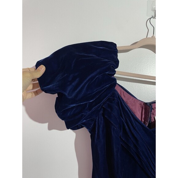 Vtg Y2K Velvet Dress 7/8 Blue Puff Sleeves Whimsigoth Holidays Prom Party USA - Picture 6 of 14